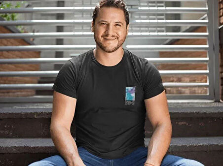 Erkek Bisiklet Yaka Baskılı Oversize Thirt  iyah