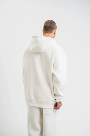 Unisex Double Oversize Kapşonlu Basic weathirt  Beyaz