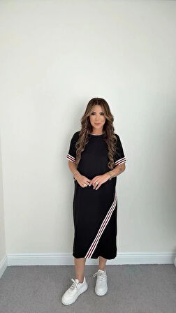 Kadın Kol Ve Etek şerit Detaylı idi Boy Elbise