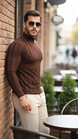 Erkek Yarım Balıkçı Yaka Kabartma Desenli Triko