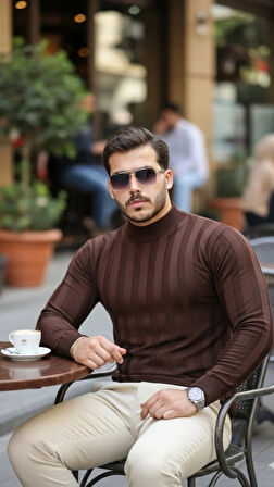 Erkek Yarım Balıkçı Yaka Kabartma Desenli Triko