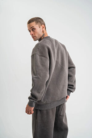 Unisex Uzun Kol Bisiklet Yaka Yıkamalı weathirt  Füme