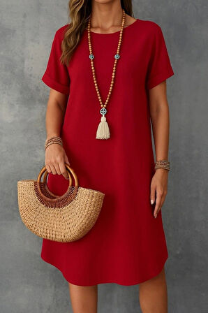 Kadın Kısa Kollu Kayık Yaka Bürümcük Elbise