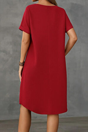 Kadın Kısa Kollu Kayık Yaka Bürümcük Elbise