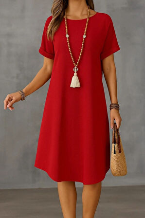 Kadın Kısa Kollu Kayık Yaka Bürümcük Elbise
