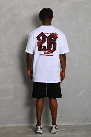 Unisex Oversize Baskılı Bisiklet Yaka Thirt  Beyaz