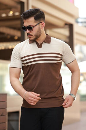 Erkek çizgi Desenli Yakalı Kısa Kollu Tshirt