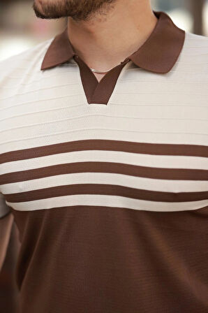 Erkek çizgi Desenli Yakalı Kısa Kollu Tshirt