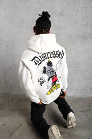 Erkek Üç İplik Baskılı Kapüşonlu  weat  Beyaz