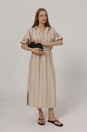 Beli Lastikli Elbise  Taş