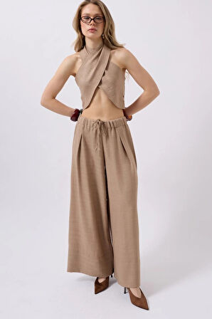 Düşük Bel Oversize Keten Pantolon