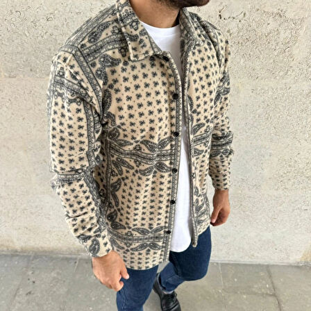 Erkek Polar Fermuarlı weatshirt – Kapüşonsuz, Cepli, Yumuşak Dokulu, Oversize Rahat Kalıp, Kışlık ıcak Tutan Fermuarlı Üst  Bej