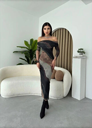 evilla adonna Yaka Tül Elbise