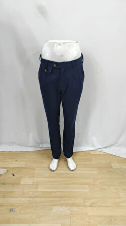 Erkek Belden Düğmeli Cepli Dokuma Pantolon