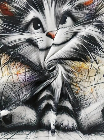 Kadın Kısa Kollu Bisiklet Yaka Kedi Baskılı Süprem Bluz