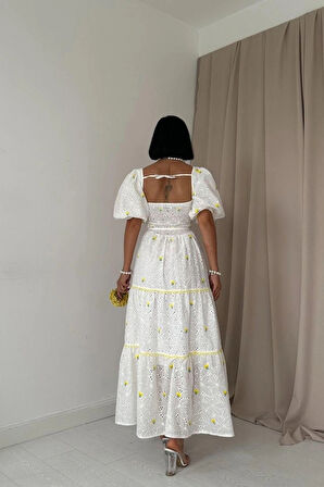 arı Dantel Detaylı Brode Elbise