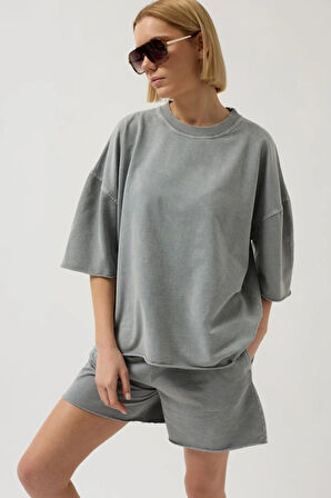 Oversize azer Kesim Bisiklet Yaka Thirt