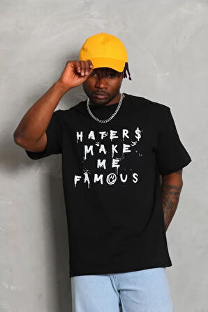 Unisex Oversize Baskılı Bisiklet Yaka Thirt  iyah