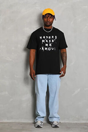 Unisex Oversize Baskılı Bisiklet Yaka Thirt  iyah