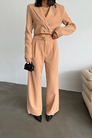 CROP CEKET  PANTOON TAKI GOD DÜĞE DETAYI  Kahverengi