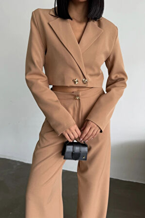 CROP CEKET  PANTOON TAKI GOD DÜĞE DETAYI  Kahverengi