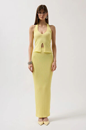 V Detay Dokulu Crop Bluz