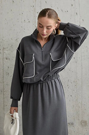 Füme Biyeli weatshirt Ve Etek Takım