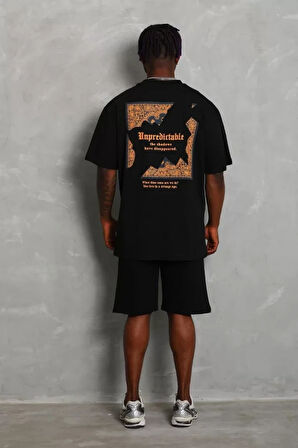 Unisex Oversize Baskılı Bisiklet Yaka Thirt  iyah