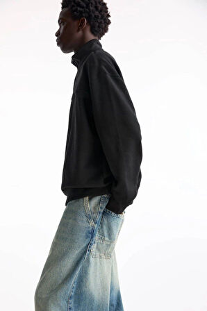 Oversize Yarım Farmuarlı Yakalı Basic weathirt  iyah