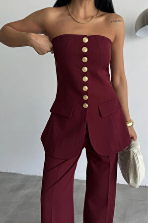 TAARIM GOLD DÜĞMELİ TRAPLEZYELEK  Bordo