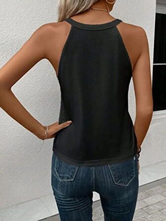 Kadın Omuzlardan Açık Boyundan Askılı Kalp Baskılı Viskon Bluz