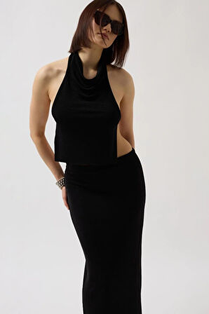 Parlak Kumaş Maxi Etek