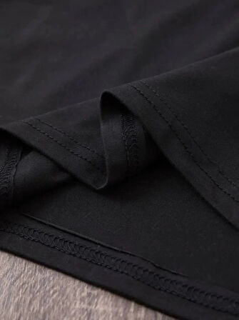 Baskılı Oversize Bisiklet Yaka Tshirt  iyah