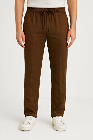 Erkek Keten Pantolon – Cepli, Beli astikli Ve Bağcıklı, Nefes Alan Rahat Kalıp, Yazlık Ve Baharlık Günlük Giyim, Şık  Konforlu Boru Paça odel  Kahverengi