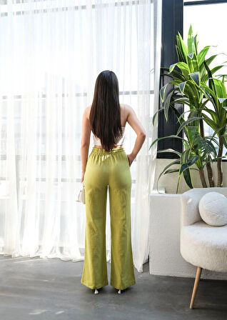 Beli̇ asti̇kli̇ Ve Bağcikli Keten Pantolon