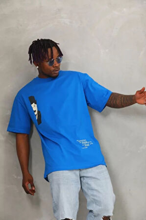 Unisex Oversize Baskılı Bisiklet Yaka Thirt  avi