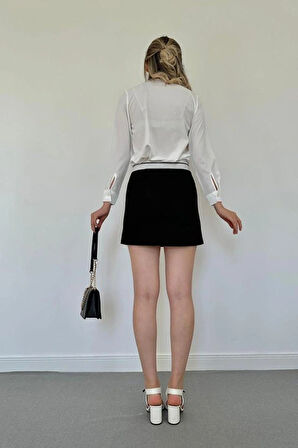 Siyah Kemeri Bilyeli Mini Etek