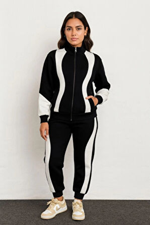 Premium Parçalı Eşofman Takım  Dik Yaka Fermuarlı weatshirt  iyah