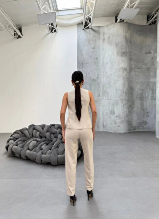 Ti̇na Asi̇metri̇k Keten Yelek Pantolon Takim