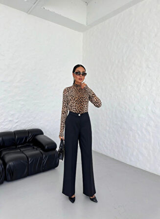 230 Gr Poly Viscose Lycra Metal Düğme Palazzo Pantolon