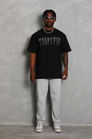 Unisex Oversize Taşlı Bisiklet Yaka Thirt  iyah