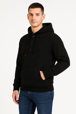 Erkek Ovarsize Kapüşonlu wetshirt Kanguru Çepli Cıtcıtlı 3 Iplik Şardonlu Hoodie  iyah