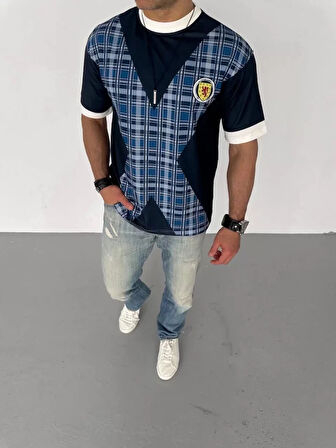 Unisex Bisiklet Yaka Baskılı Oversize Thirt  iyah