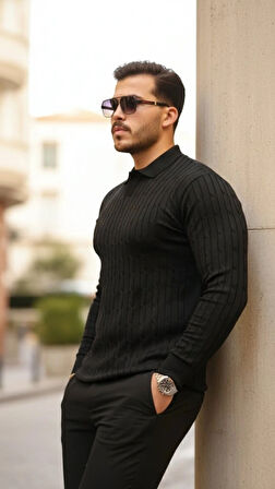 Erkek Saç örgü Desen Uzun Kollu Triko