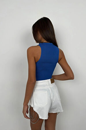 Taş Detay Dekolteli Crop Bluz