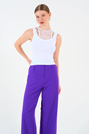 İçi Dantelli Kaşkorse Atlet  Beyaz