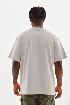 Unisex Baskılı Oversize Thirt  Gri