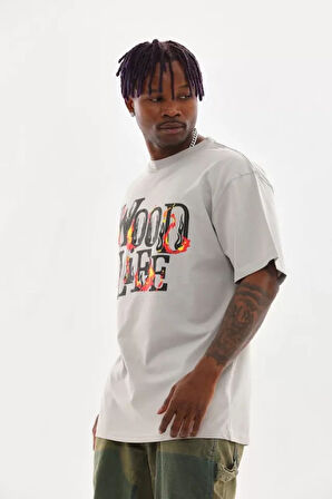 Unisex Baskılı Oversize Thirt  Gri