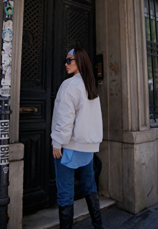 Cepli Bomber Ceket ont  Beyaz