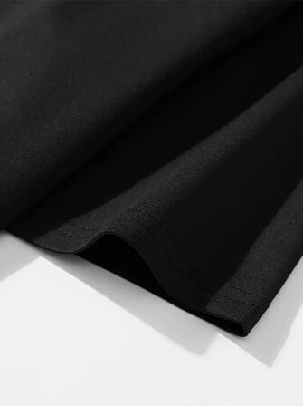 Baskılı Oversize Bisiklet Yaka Tshirt  iyah